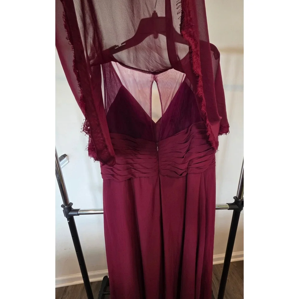 Womens Plus A24 Azazie Burgundy Chiffon Ruched V Neck Flutter Sleeve Formal Gown